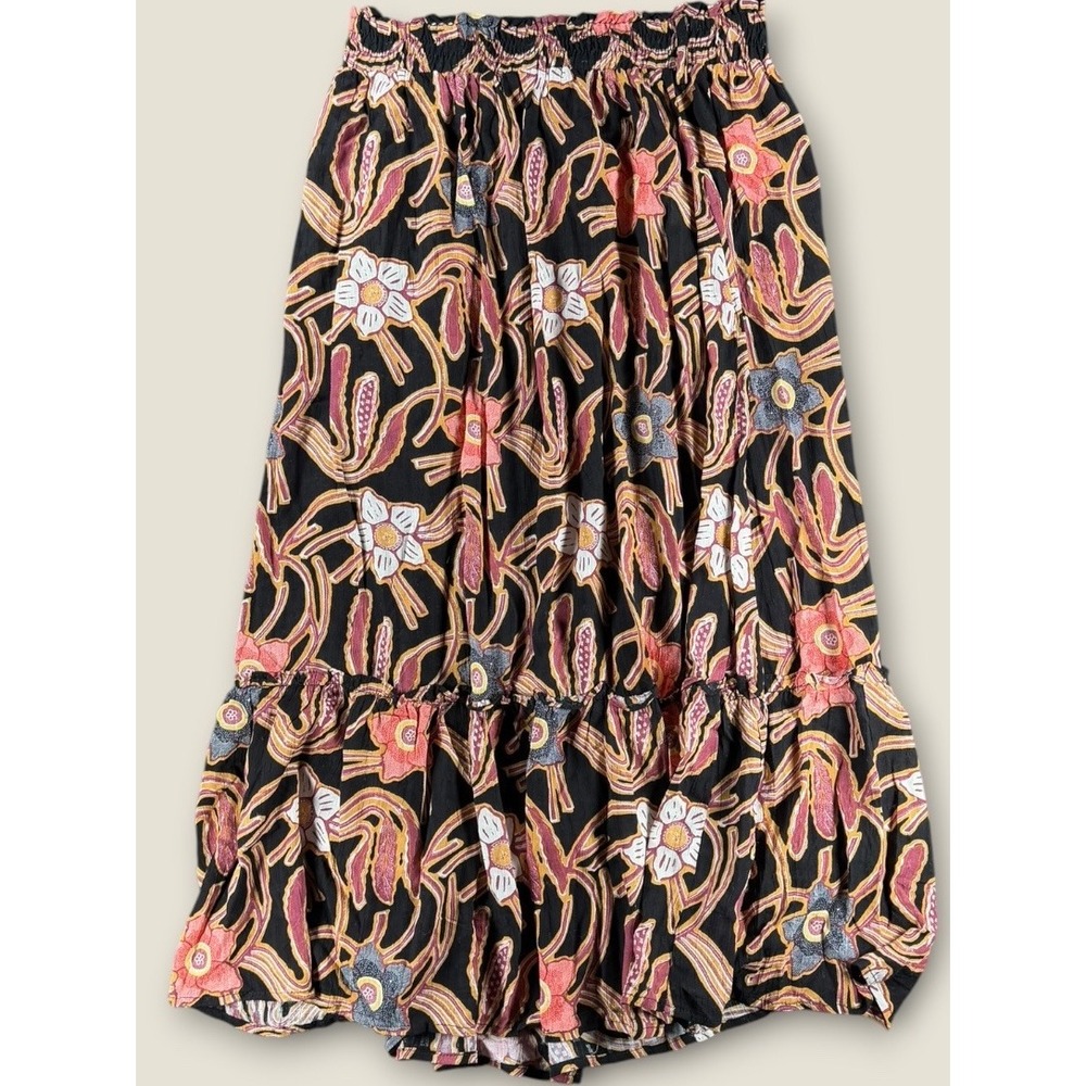 Christian Siriano New York Floral Metallic Tiered Midi Skirt Black Pink Medium - Picture 5 of 5